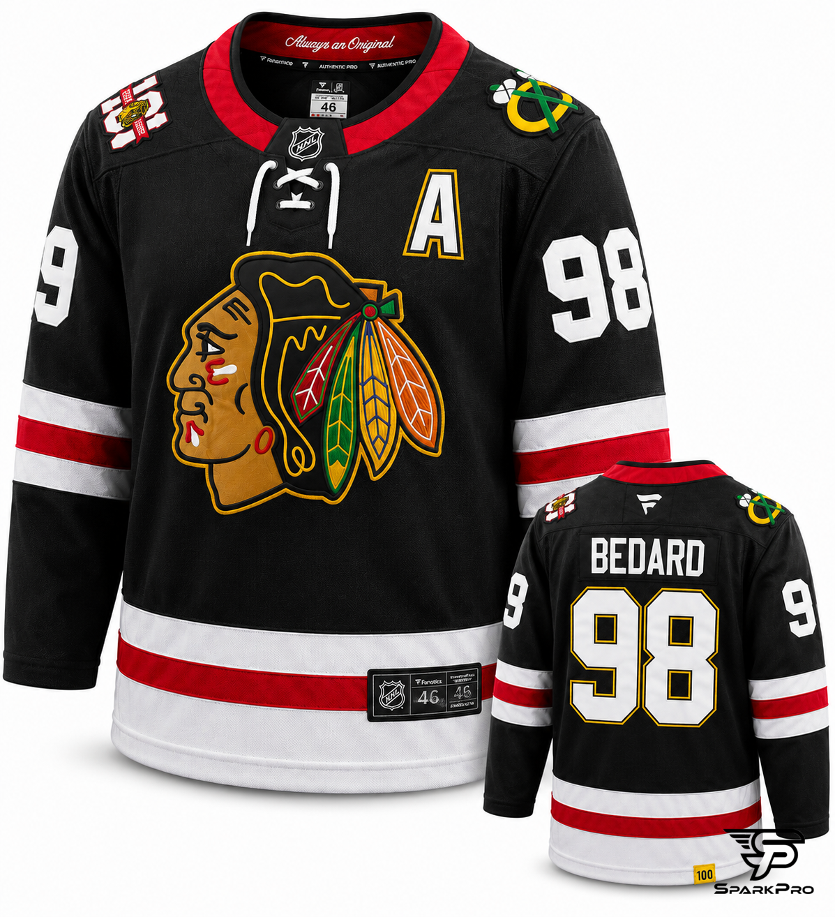 Camiseta Chicago Blackhawks Bedard #98 Fanatics Negro - Imagen Principal Camiseta Chicago Blackhawks Bedard #98 Fanatics Negro Fanatics VERSION_AUTHENTIC_PRO Hockey Negro - SparkPro