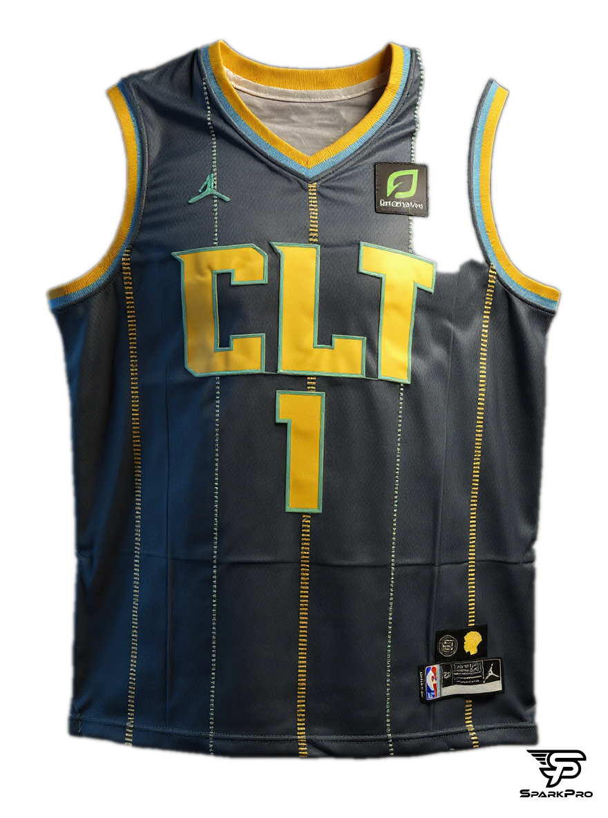 Camiseta Charlotte Hornets Ball #1 Jordan Negro - Vista 3D