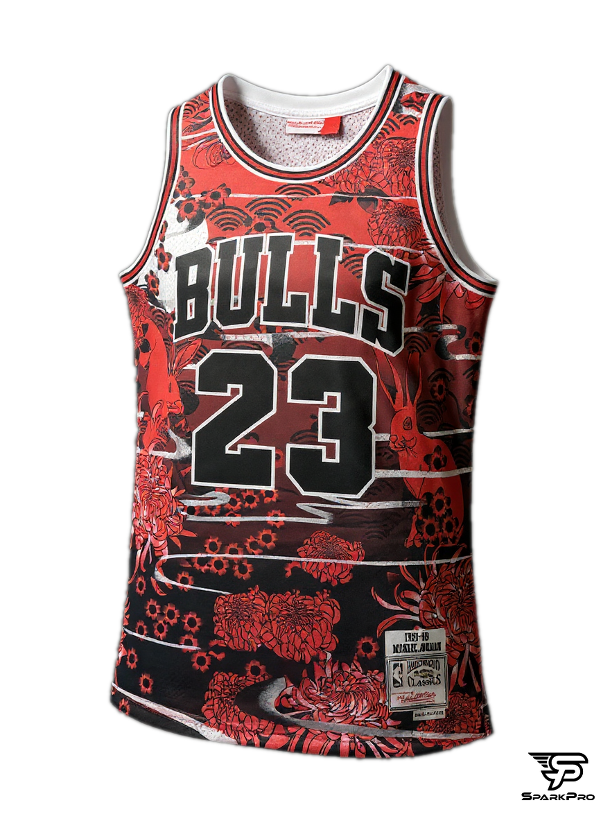 Camiseta Chicago Bulls Michael Jordan #23 Mitchell & Ness Rojo - Vista 3D