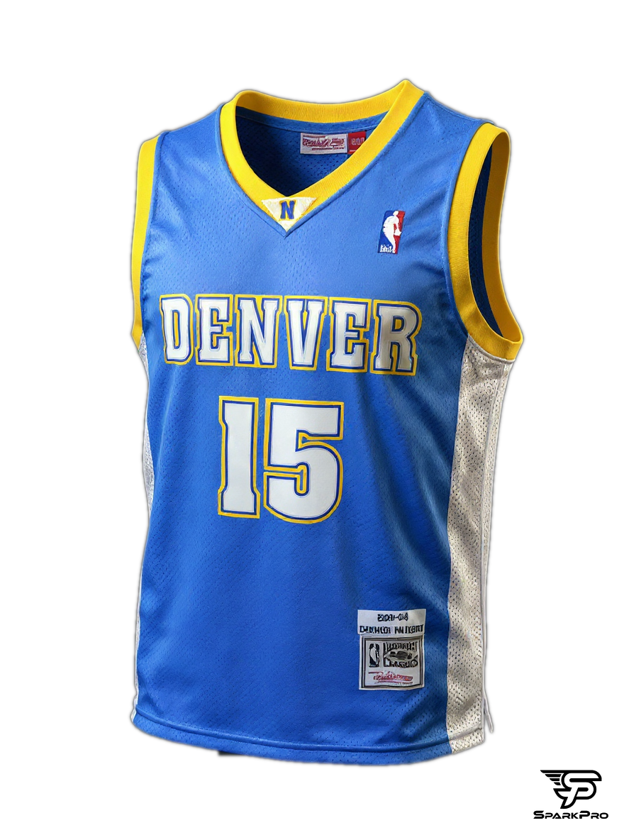 Camiseta Denver Nuggets Carmelo Anthony #15 Mitchell & Ness Azul - Vista 3D