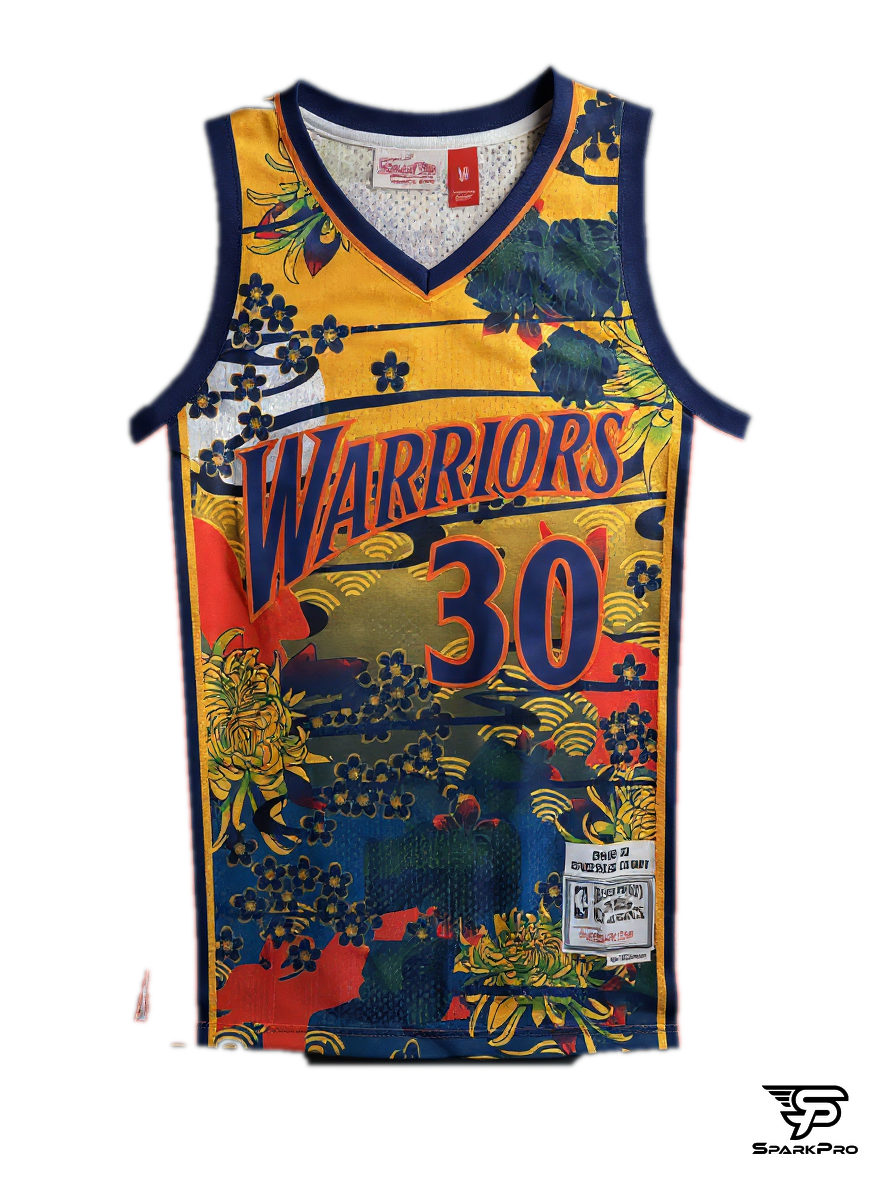 Camiseta Golden State Warriors Stephen Curry #30 Mitchell & Ness Amarillo - Vista 3D