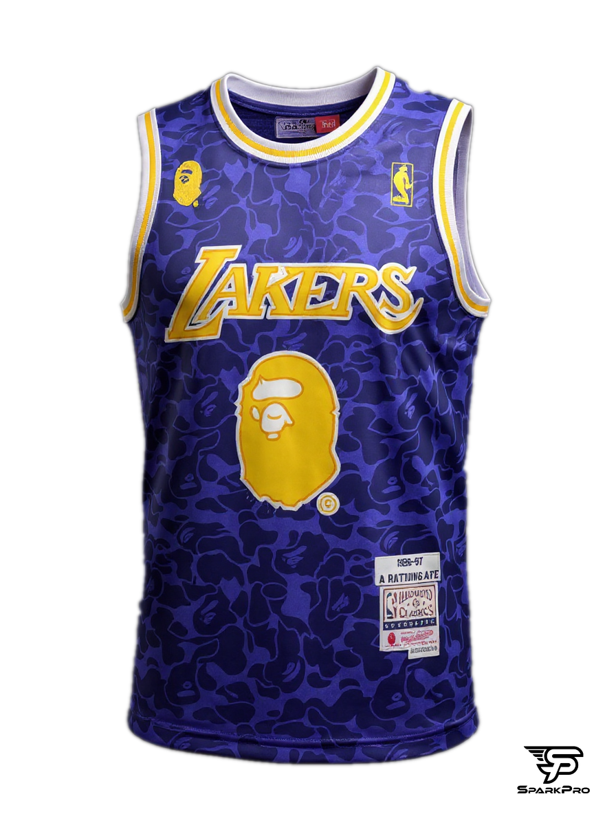 Camiseta Los Angeles Lakers Bape #93 A Bathing Ape Morado - Vista 3D