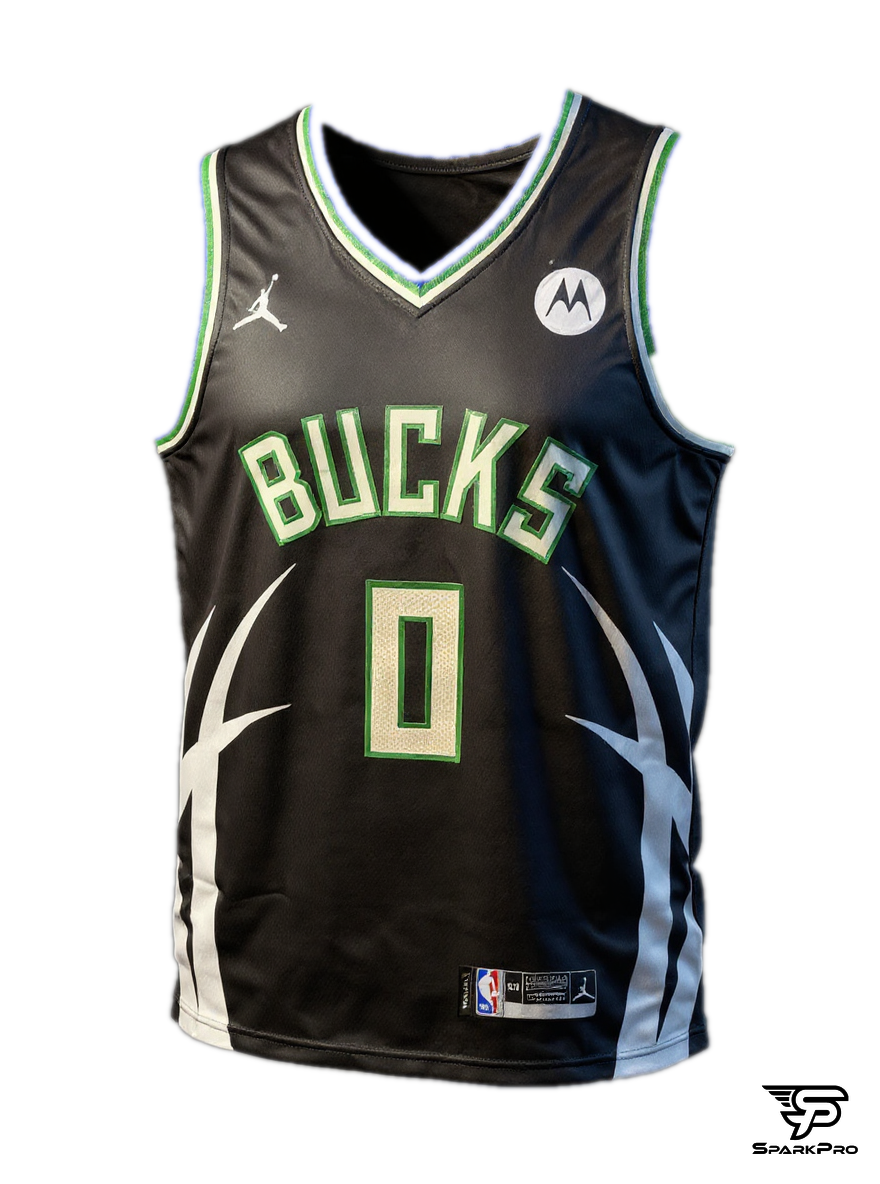Camiseta Milwaukee Bucks Lillard #0 Jordan Negro - Vista 3D