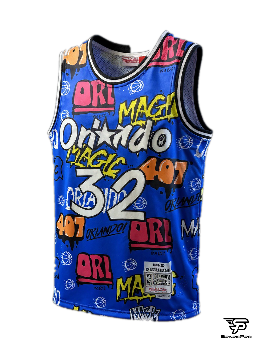 Camiseta Orlando Magic Shaquille O'Neal #32 Mitchell & Ness Azul - Vista 3D