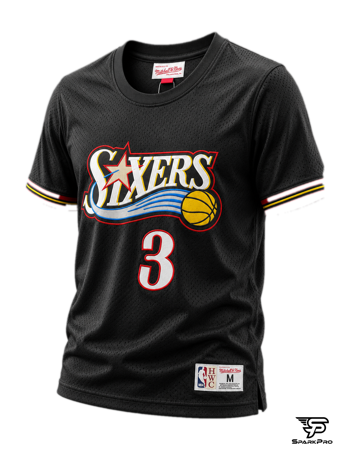 Camiseta Philadelphia 76ers Iverson #3 Mitchell & Ness Negro - Vista 3D