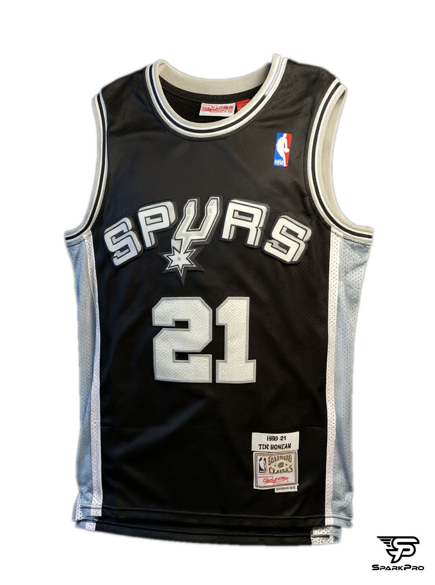 Camiseta San Antonio Spurs Tim Duncan #21 Mitchell & Ness Negro - Vista 3D