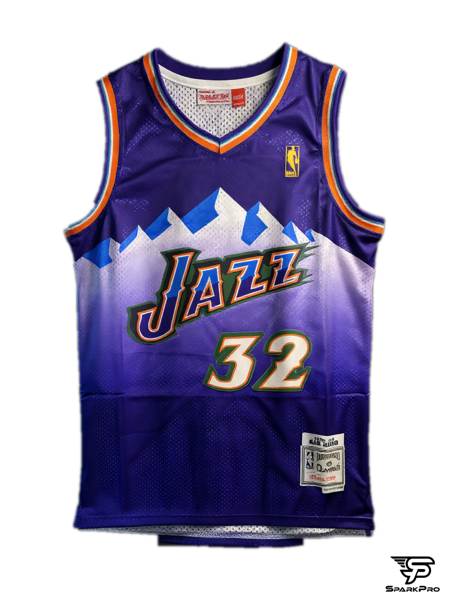 Camiseta Utah Jazz Karl Malone #32 Mitchell & Ness Morado - Vista 3D